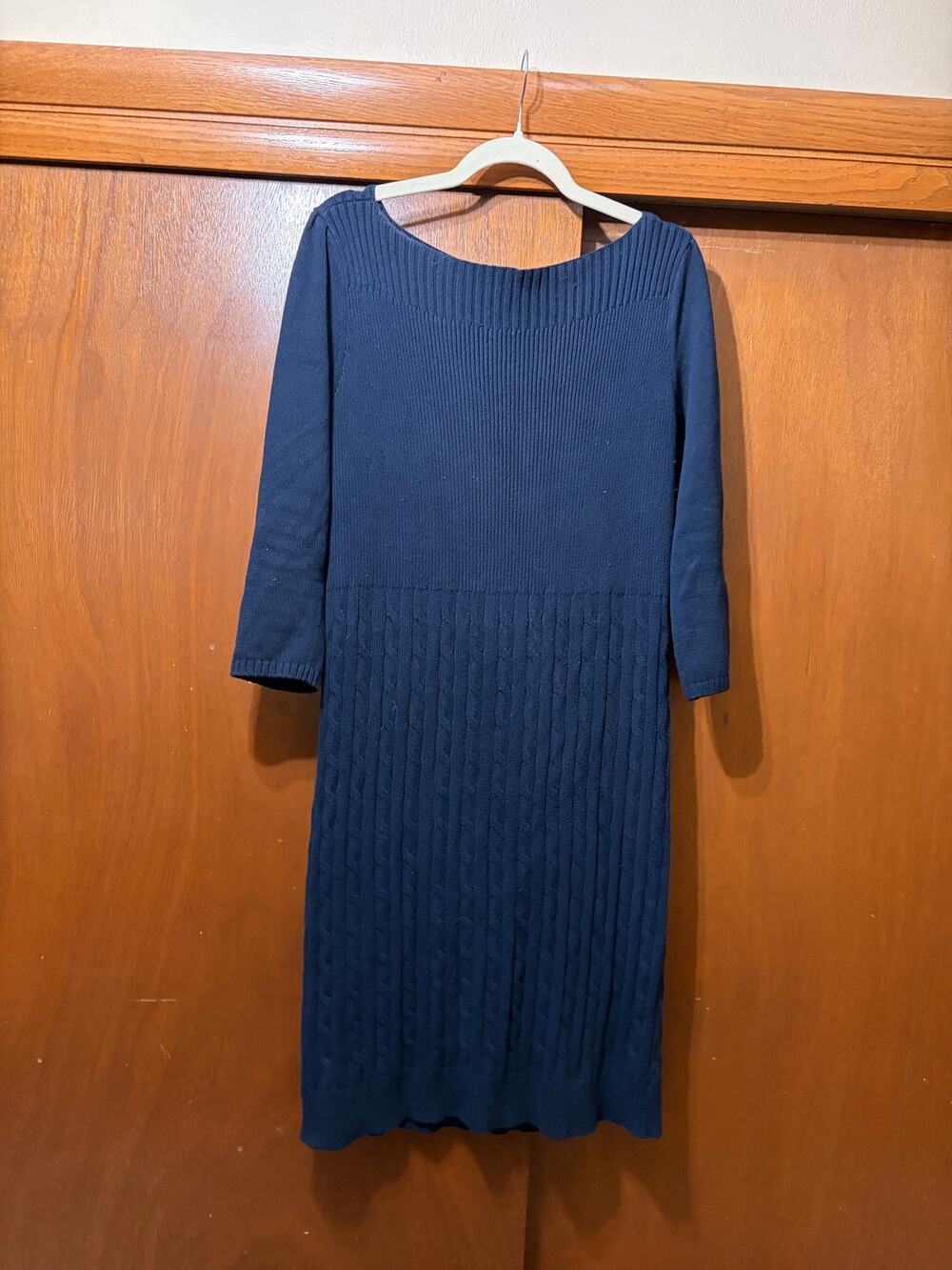 Lauren Ralph Lauren Navy Knit Dress Women's L Cable Texture 3/4 Sleeve